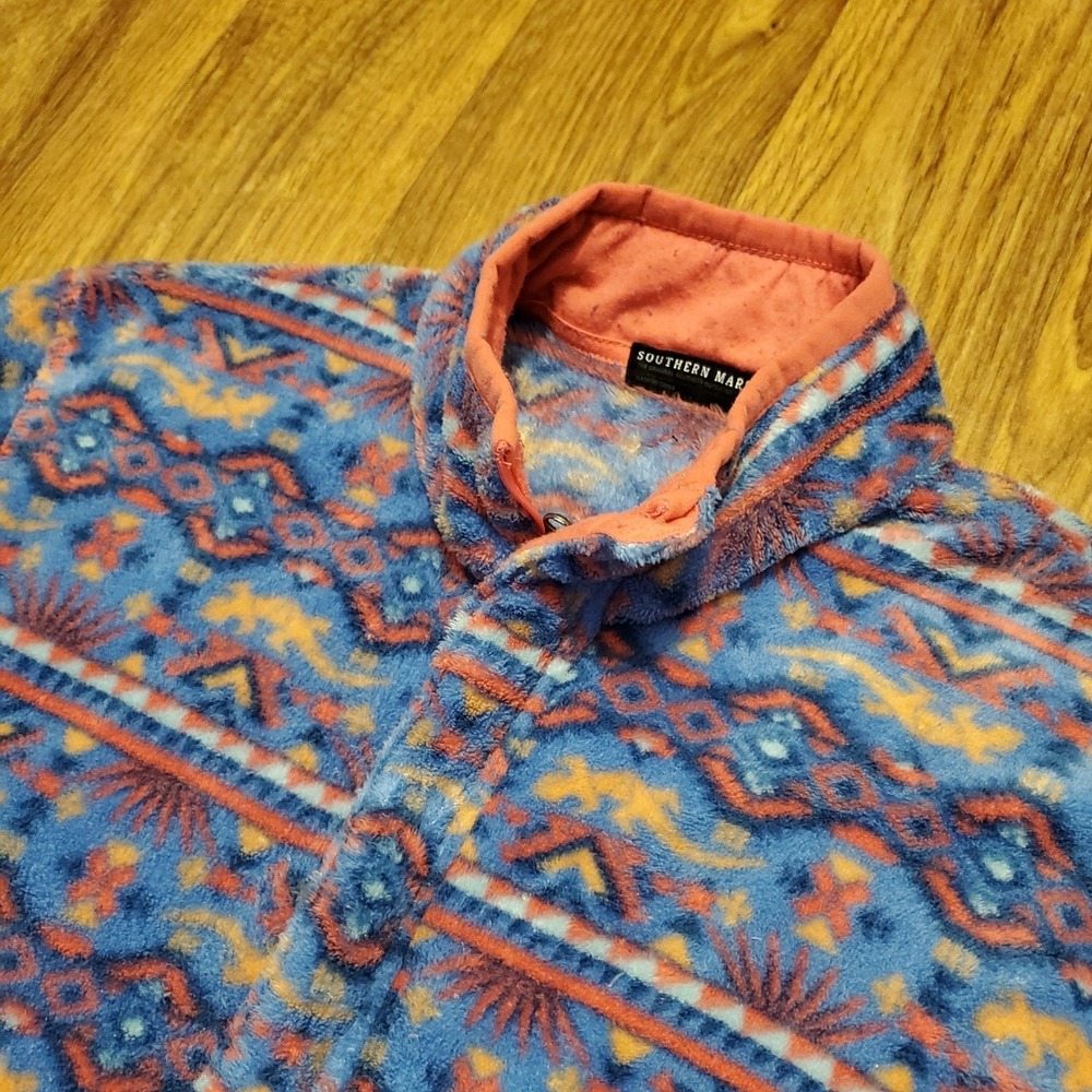 Southern Marsh Aztec Sweatshirt Women XS Coral Blue Fleece‎